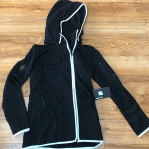 HURLEY Black & White Fleece Hoody Jacket Womens with Detachable Hood- NEW W-TAG